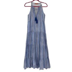 OLIPHANT Women's M Blue Camden Maxi Dress Tiered Tassels Cotton Boho Chic
